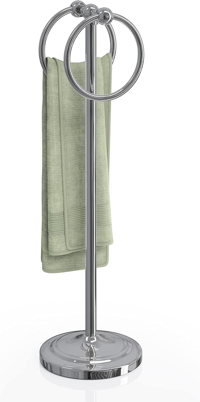 BGL Fingertip Towel Holder Stand Hand Towel Ring for Bathroom or Kitchen Vanity Countertops to Store Hand Towels Washcloths or dishcloths - 2 Hanging Rings?17" High-Chrome