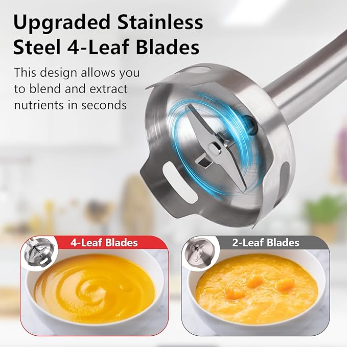 Liebe&Lecker Immersion Blender Handheld Cordless, 3 in 1 Cordless Hand Blender, 8 Speed Emulsion Blender Handheld with Whisk Milk Frother for Soup Smoothie Red