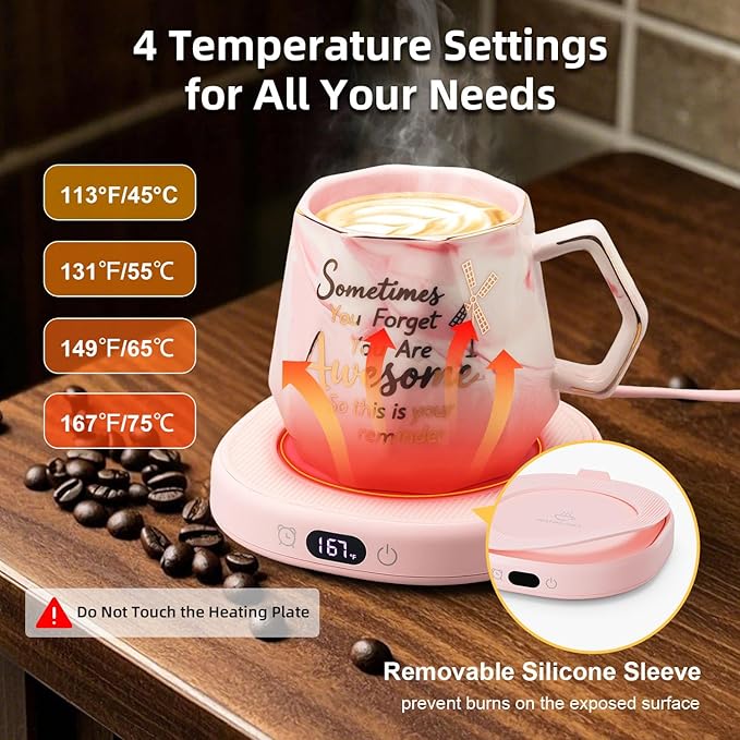 Coffee Mug Warmer & You are Awesome Mug Set, Smart Heated Electric Cup Warmer for Desk Office, 4 Temperature Control Beverage Tea Coffee Warmer, 8 Hrs Auto Shut Off Candle Plate, Ideal Gifts for Women