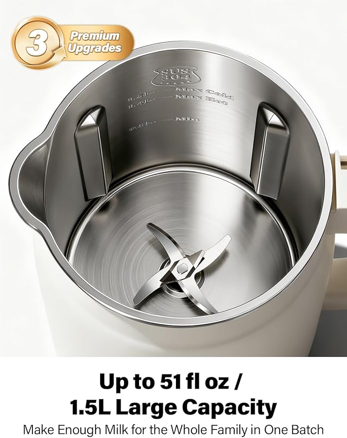 KIDISLE Nut Milk Maker Machine 51oz, 10-in-1 Soup Maker with 140℉ Heating & 8H Keep Warm, Touch Screen Plant-Based Milk Maker for Almond, Oat & Soy, 12H Delay Start & Self-Clean, Noise Reduction