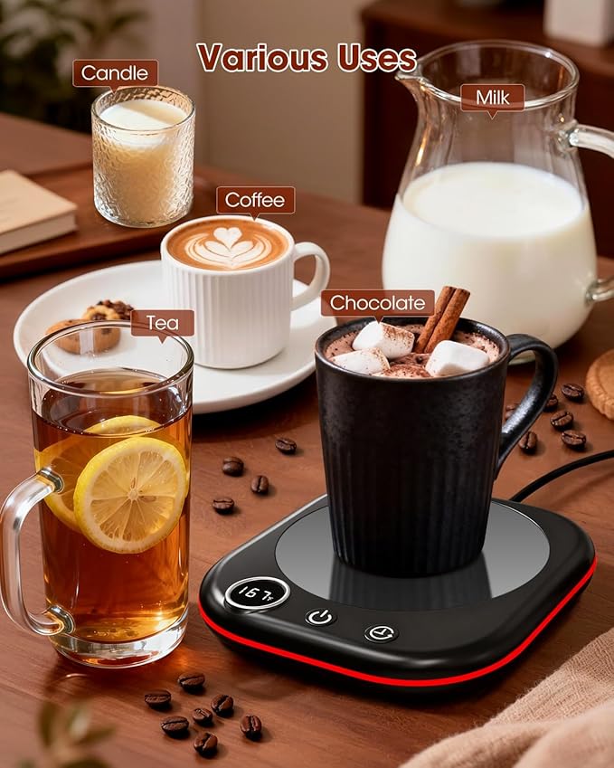 Coffee Mug Warmer - 36W Cup Warmer for Desk with Temperature Display & Ambient Light, 1-12 H Timer, 4 H Auto Shut Off, Smart Candle Warmer, Gift for Coffee, Tea, Milk, Beverage
