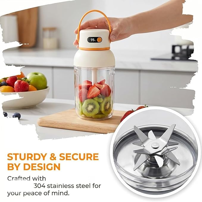Portable Electric Juicer Cup with Zero Cord Hassle, USB-C Rechargeable Multifunctional Portable Juicer Cup for Smoothies, Protein Shakes, Travel, Gym & Office (800ML)