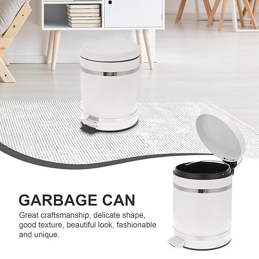 VICASKY Bathroom Garbage Container with Foot Pedal, 12l Iron Trash Can with Lid, Round Roman Pattern Wastebasket for Home, Office, and Hotel Use