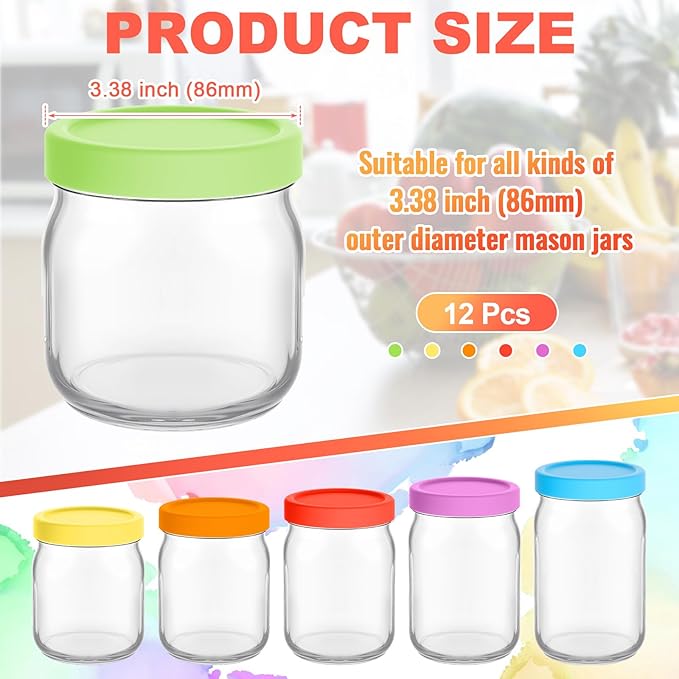 Teenyyou 12 Pcs Silicone Wide Mouth Lids Mason Jar Lids Thickened Leak Proof Lid for 86 mm All Wide Mouth Mason Jars, Reusable Large Canning Jar Caps(Classic)