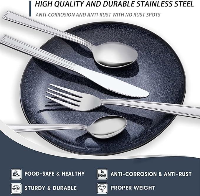 Silverware Set, Hunnycook 40-piece Silverware Set for 8, Stainless Steel Flatware Set, Include Fork Knife Spoon Set, Mirror Polished, Dishwasher Safe, Cutlery Set for Home Kitchen Restaurant Hotel