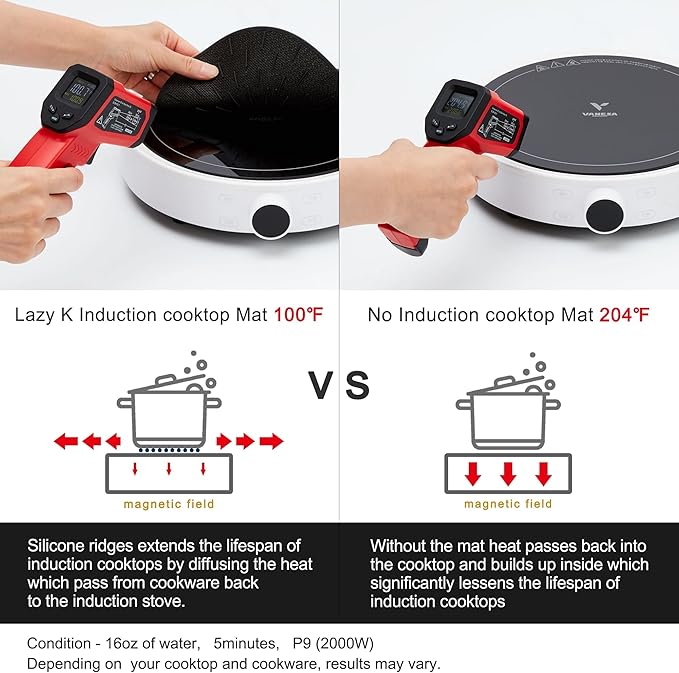 Lazy K Induction Cooktop Mat - Silicone Fiberglass Scratch Protector - for Magnetic Stove - Non Slip Pads to Prevent Pots from Sliding During Cooking_ Black (7.8inches)
