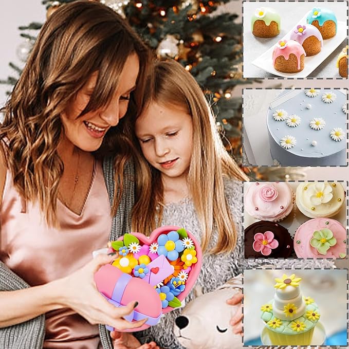 4Pcs Flower Silicone Molds - Rose & Daisy Mini Chocolate & Fondant Cake Decorating Molds for Baking, Soap, Ice Cube & Wax Melt