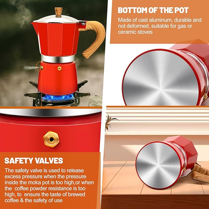 3 Cup Aluminum Espresso Stovetop Moka Pot Express Coffee Maker Percolator Italian Classic Mocha Coffee Machine for Italian and Cuban Cafe Brewing for Home & Camping 150ml 5oz