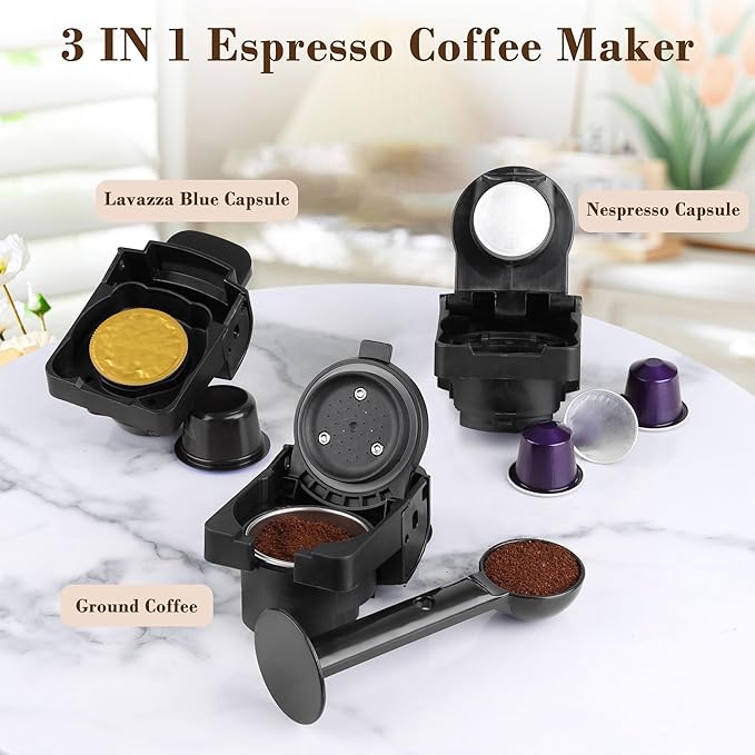 Espresso Machine for Nespresso Capsule, Lavazza Blue & Expert Capsule, Coffee Powder, 19 Bar Pump Pressure Makes Authentic Espresso Coffee, Mini Espresso Coffee Maker with Removable Water Tank.