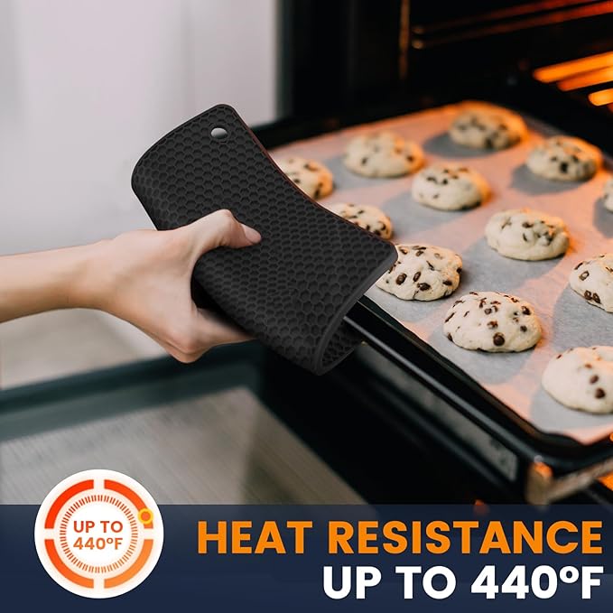 Silicone Trivet Mats 4 Heat Resistant Pot Holders Multipurpose Non-Slip Hot Pads for Kitchen Potholders, Drying mat, Jar Opener, Spoon Holder, Coaster.(Black Dark Gray)
