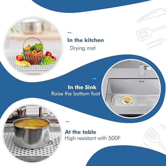 Bestjing Silicone Sink Protectors for Kitchen Sink - 26"x 14" Kitchen Protector Accessory, Non-Slip Heat Resistan Mat for Bottom of Farmhouse Stainless Steel Porcelain (Center Drain Hole,White)