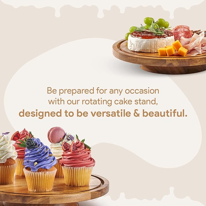 HOMESPHERE Rotating Cake Stand With Lid - 12 Inch Round Cake Holder with Cover, 4” Tall, Acacia Wood Spinning Cake Turntable for Decorating, Display and Serving Platter, Acrylic Cake Dome, No Glass