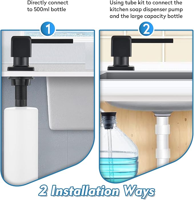 CREA Soap Dispenser for Kitchen Sink, Kitchen Soap Dispenser Black Square Built in Sink Soap Dispenser for Bathroom with 17 OZ Bottle