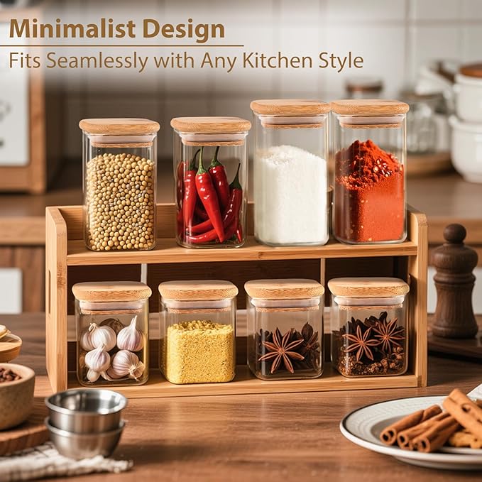 TBWIND 12 Pack 10 oz Square Glass Spice Jars with Lids and Labels – Airtight Small Spice Containers Set, Clear Glass Storage Jars for Seasoning, Spices, Kitchen Pantry Organization