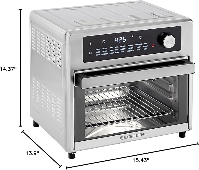 West Bend XL Air Fryer Oven 26-Quart with Digital Controls Easy-View Door and 24 Cooking Presets, Includes Nine Accessories, 1700-Watts, Metallic