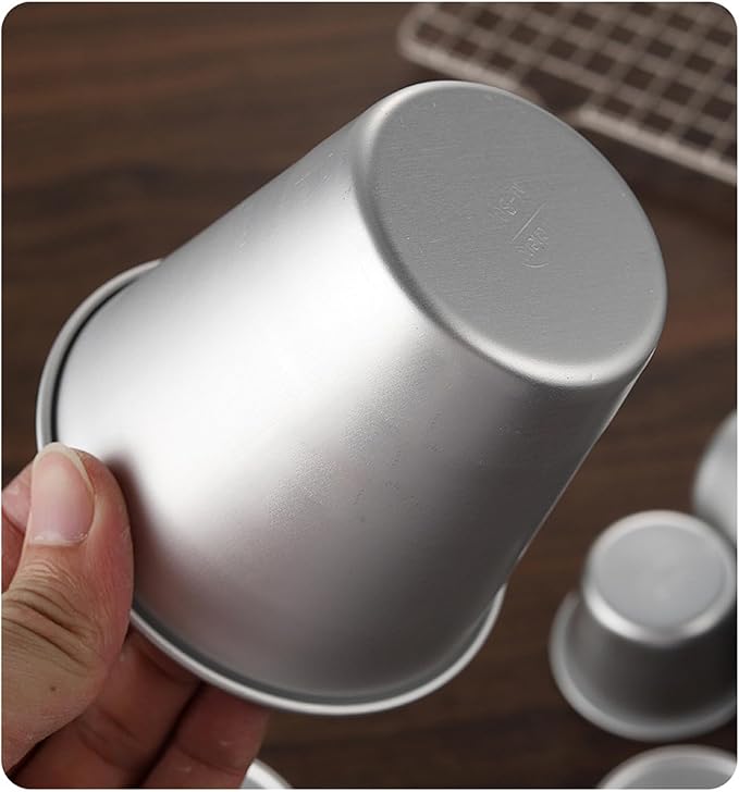 6 Pcs Popover Pan, Aluminium Pudding Tin Cup Baking Maker, Individual Muffin Chocolate Molten Brownie Tumbler Raspberry Souffle Cupcake Pudding Mould - Round Shape 3"x 2.2"