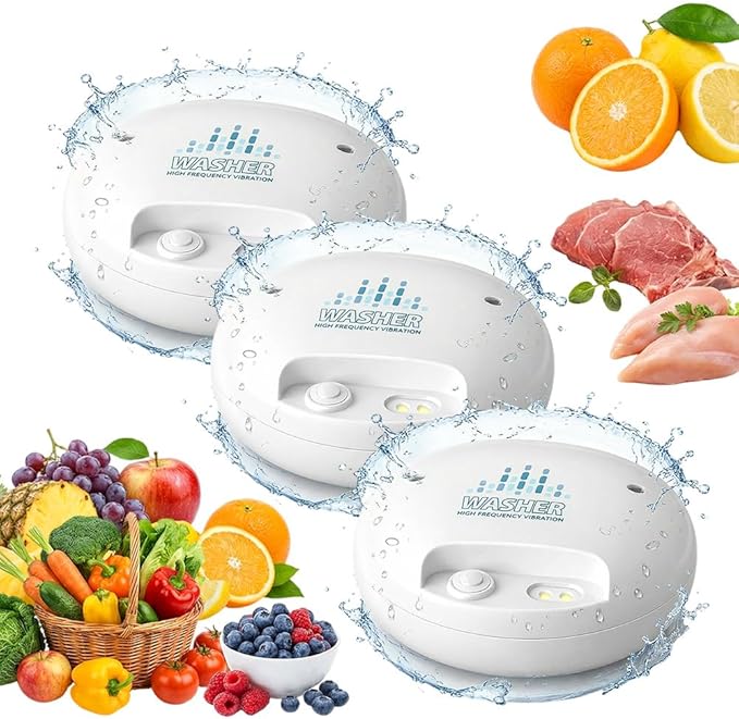Fruit and Vegetable Washing Machine, Wireless Portable Food Cleaning Machine, Titanium Electrolysis Automatic Vegetable Cleaner for Home Kitchen (WHITE*3)