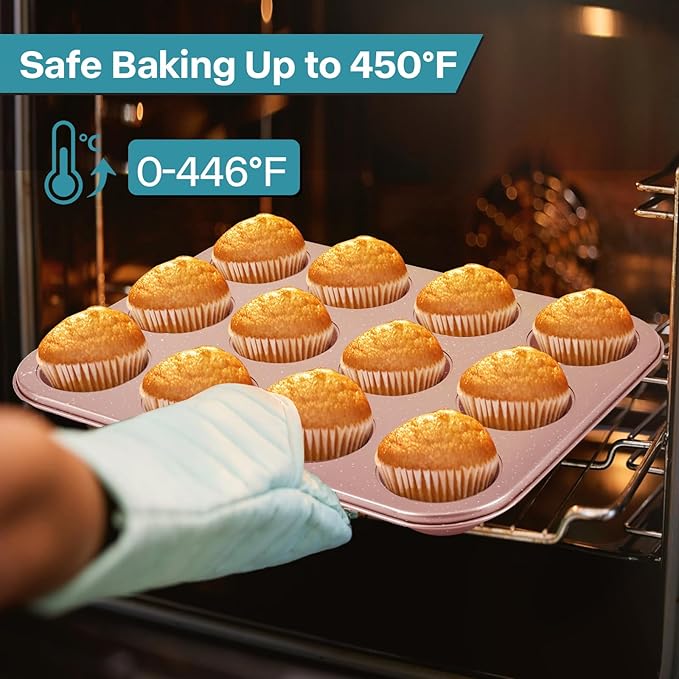 2-Pack Pink Cupcake Pan with Lid, 12-Cup Nonstick Cupcake Baking Pan with Handle for Easy Baking and Travel – Perfect Cupcake Pan for Parties, Birthdays, and Gifting