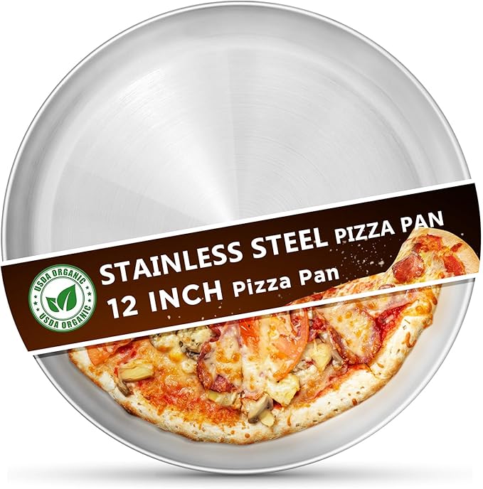 Kevenal Stainless Steel Pizza Pans 12 inch, Pizza-Pan for Oven, Steel Pizza Tray, Round Pizza Plate Set of 1
