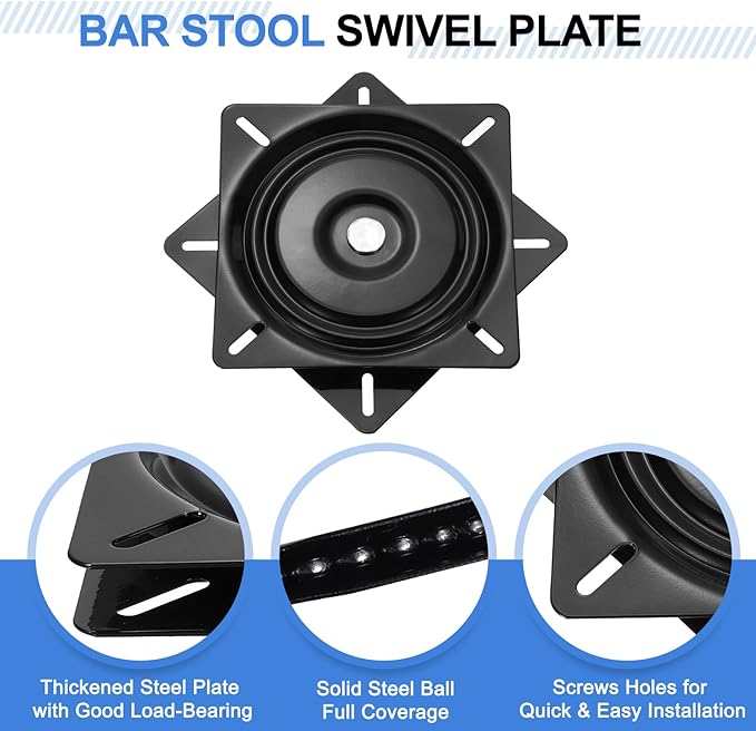 uxcell 8" Bar Stool Swivel Replacement, 360° Rotation Lazy Susan Turntable, Square Ball Bearing Seat Swivel Base Mount Plate for Recliner Chair or Table, Black (200x1.5mm)
