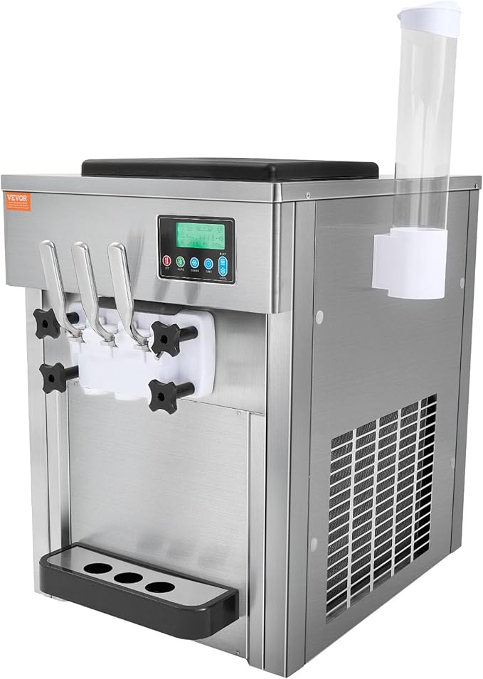 VEVOR Commercial Ice Cream Machine, 21 QT/H Soft Serve Ice Cream Maker with LCD Panel Auto Clean 3-Flavor Pre-cooling for Restaurant Snack Bar