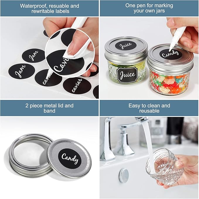 CycleMore 40 Pcs 4oz Clear Glass Mini Mason Jars With Silver Separable Lids and Diamond appearance, Small Spice Canning Jars for Honey, Jam, Jelly, Wedding Favors, Kitchen Food Storage