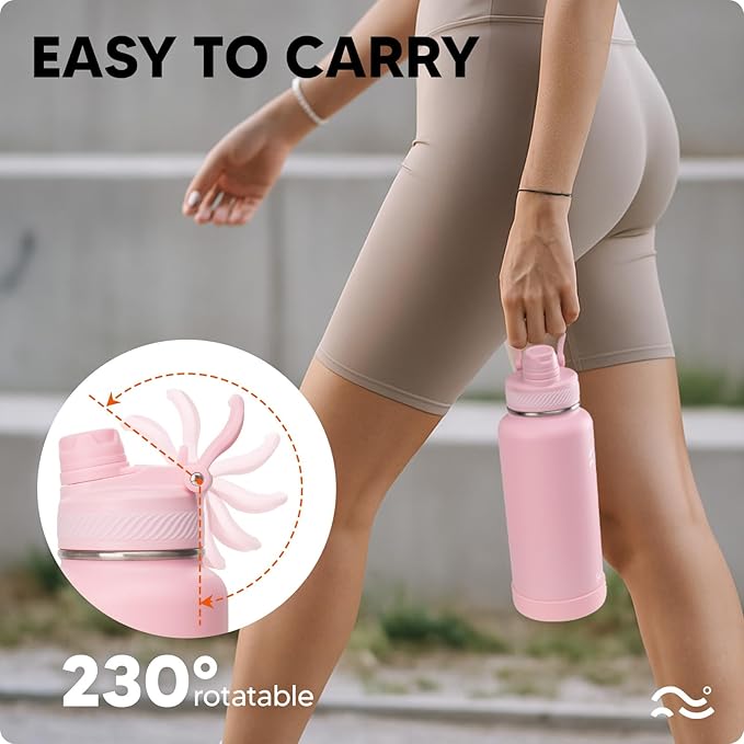 Swigina Insulated Water Bottle with Silicone Boot (36hrs Cold/18hrs Hot) - DIY Stickers, [2-in-1 Lid], BPA Free, 32 oz