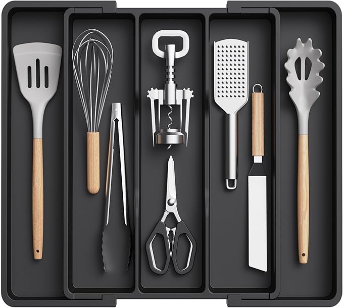 Lifewit Utensil Organizer for Kitchen Drawers, Expandable Cooking Utensil Tray, Adjustable Cutlery Silverware Flatware Holder