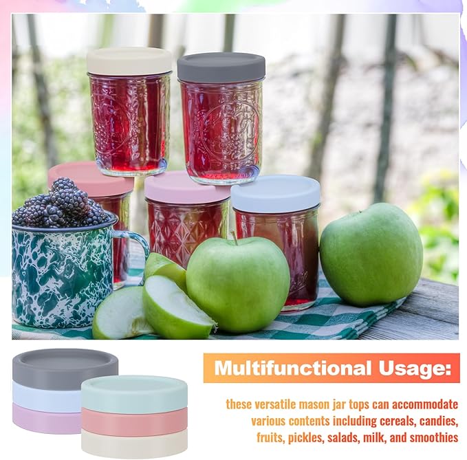 Teenyyou 6 Pcs Mason Jars 3 Wide and 3 Regular Mouth Lids Mason Jar Lids Thickened Leak Proof Lid for 86 mm and 70 mm Wide and Regular Mouth, Reusable Canning Jar Caps (Morandi)