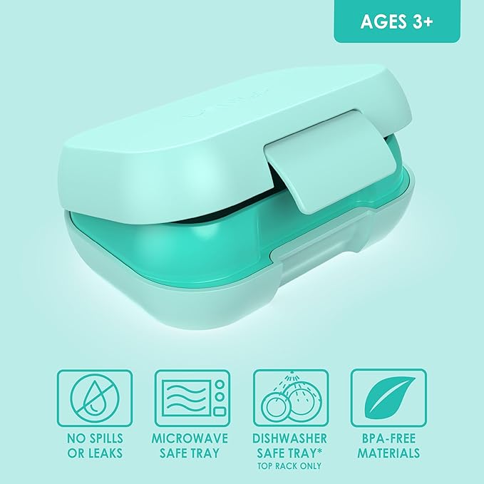 Bentgo Kids Snack - 2 Compartment Leak-Proof Bento Box Container for Snacks and Small Meals, Easy-Open Latch, Dishwasher Safe, BPA-Free for School, Daycare, & Sports - Ideal for Ages 3+ (Aqua)