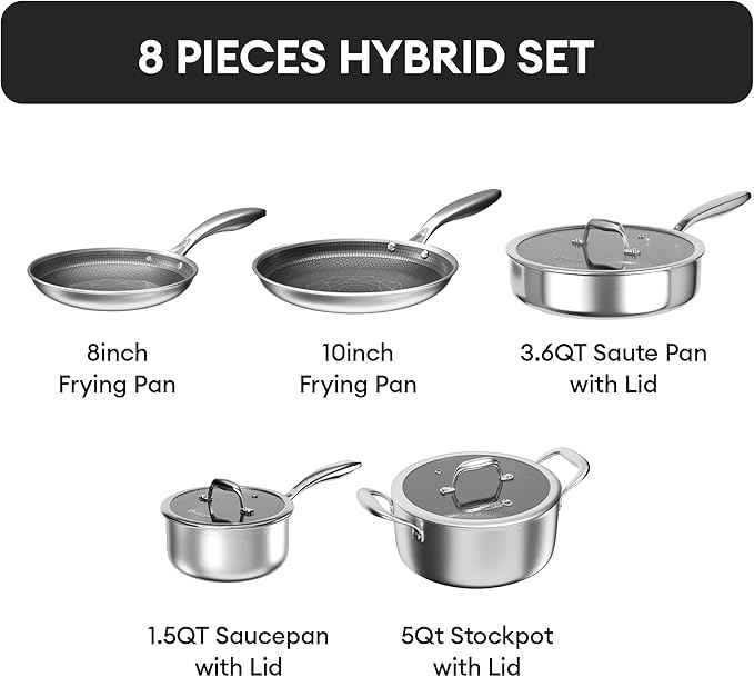 COOKER KING Stainless Steel Cookware Set, Pots and Pans Set with Lids, Frying Pans, Saucepan, Saute Pan & Stock Pot, Non Stick, Non Toxic, Induction, Oven, Dishwasher Safe, PFOA Free