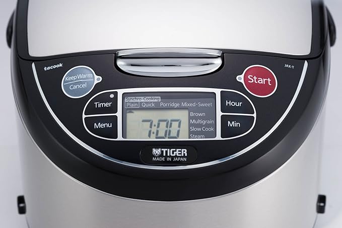 Tiger JAX-T18U-K 10-Cup (Uncooked) Micom Rice Cooker with Food Steamer & Slow Cooker, Stainless Steel Black