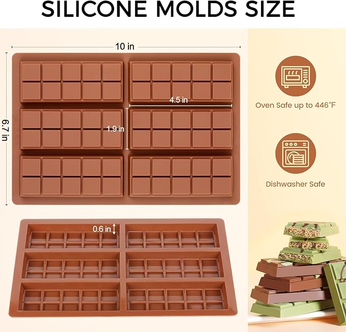 Chocolate Bar Mold - Non-Stick Chocolate Molds, Food Grade Silicone Deep Mold for Dubai Pistachio, Candy, Snacks