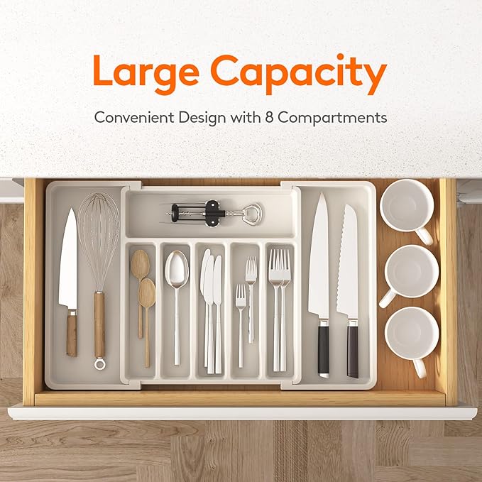 Lifewit Silverware Drawer Organizer, Expandable Utensil Tray for Kitchen, 5 Pack Kitchen Drawer Dividers 2.36" High, 16"-22" Adjustable Drawer Organizer