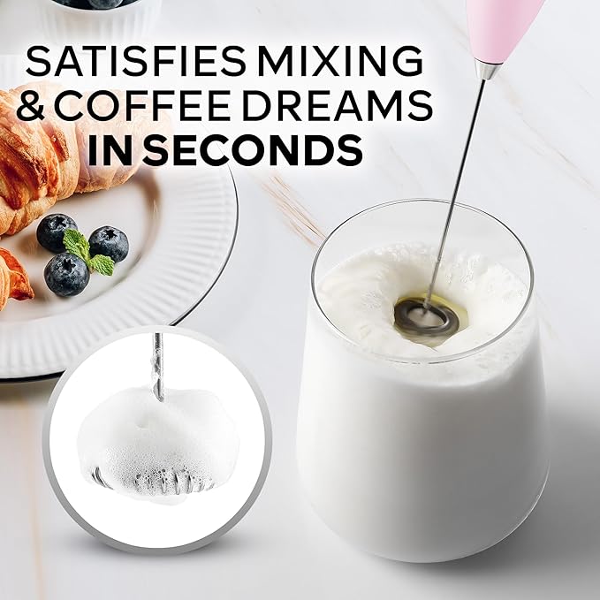 Zulay Kitchen Powerful Milk Frother Wand With 4 AA Duracell Batteries - Ultra Fast Handheld Drink Mixer - Electric Whisk Foam Maker for Coffee, Lattes, Cappuccino, Matcha & Creamer - Lavender Blush