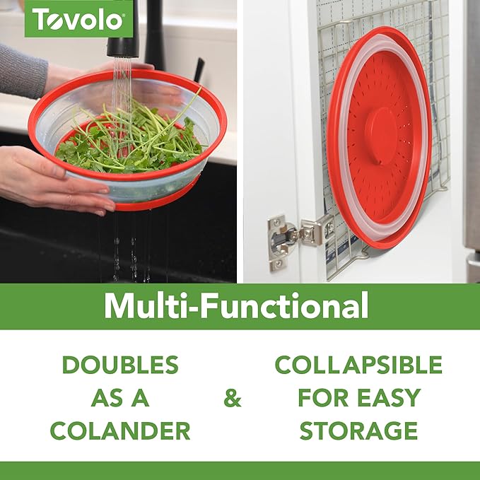 Tovolo Vented, Easy Grip, Collapsible Microwave Cover, 10.5 Inch, Red