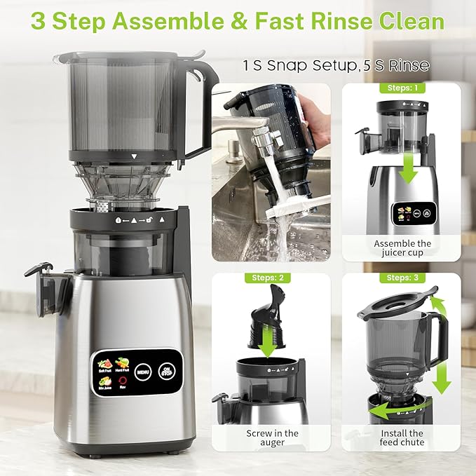 Kndko Juicer Machines, Slow Masticating juicer with 5.4" Wide Feed Chute, Juice Extractor Machine for Whole Vegetables & Fruits, Cold Press Juicer, High Juice Yield, Easy to Operation & Clean