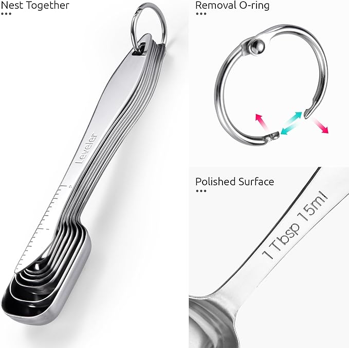 U-Taste 18/8 Stainless Steel Measuring Cups and Spoons Set of 12, and 18/8 Stainless Steel Square Measuring Spoons Set of 8 (Multicolor+Silver)
