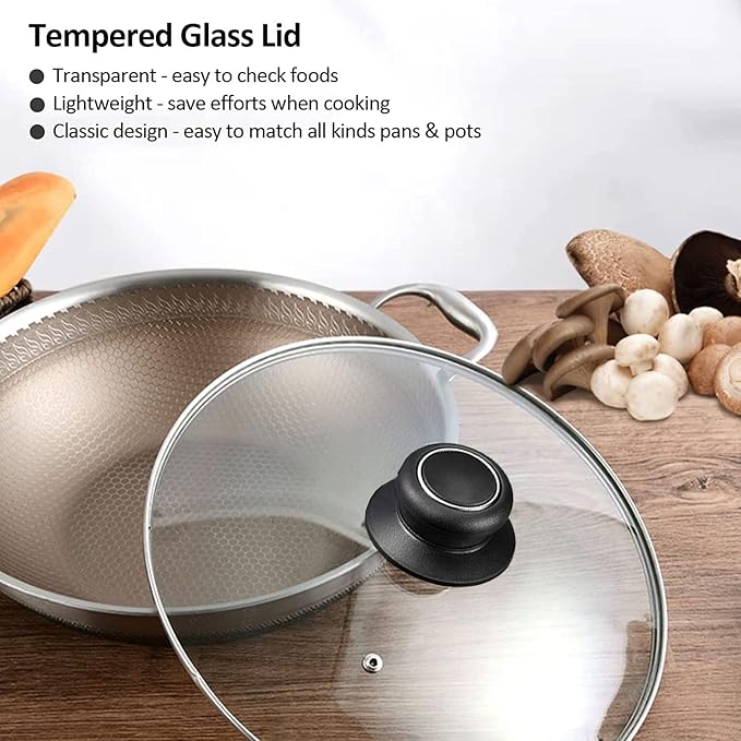10.5 Inch Pan Lid, Frying Pan Lid, Fry Pan Lid, Skillet Lid, Pan Lid with Handle Compatible with 10-10.7 Inch Kitchen Cookware, Tempered Glass Cover, 10.5"