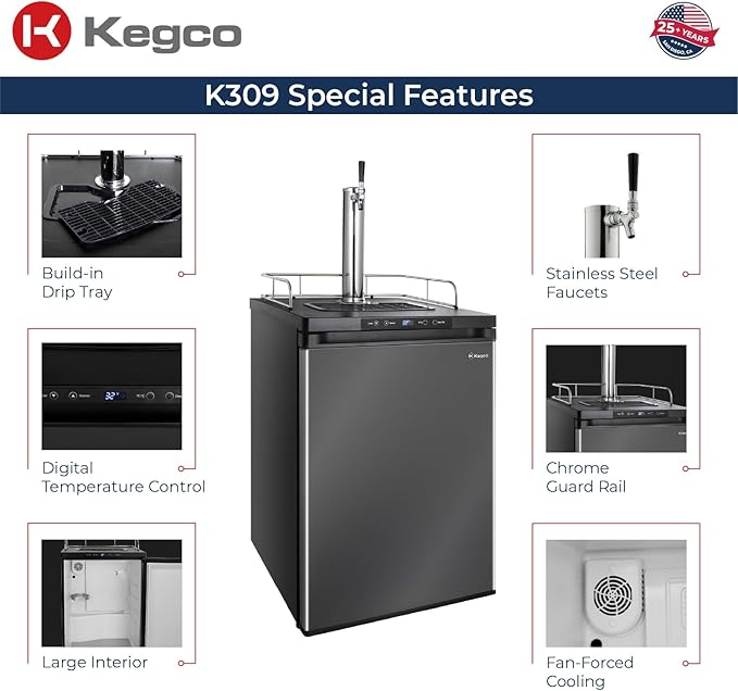 Kegco K309X-1 Keg Dispenser, 1 Faucet, Black Stainless Steel