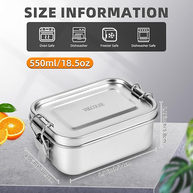 8 PCS Stainless Steel Bento Box 550ml, Metal Lunch Box Food Containers, Steel Lunch Container for Home, Work, Camping
