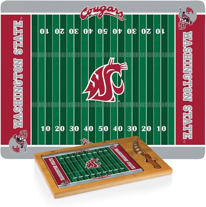 PICNIC TIME NCAA Icon Glass Top Cutting Board & Knife Set, Cheese Boards Charcuterie Boards, Serving Platter, (Parawood & Bamboo)