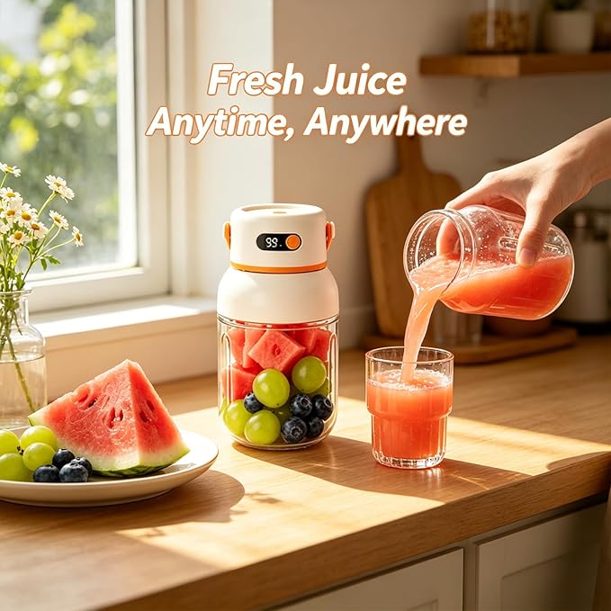 Portable Electric Juicer Cup with Zero Cord Hassle, USB-C Rechargeable Personal Blender, Leakproof Personal Portable Juicer Blender for Gym, Office, Travel and Outdoors (800ml)