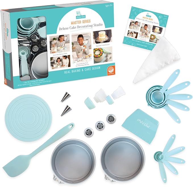 MindWare Playful Chef: Kids Cake Decorating Kit - Includes Pans, Reusable Pastry Bags, Stencils, Recipes amd More