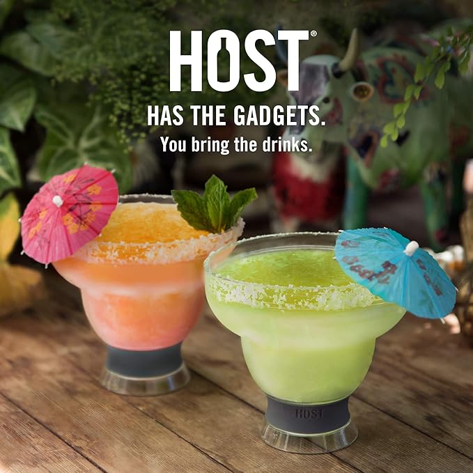 HOST FREEZE Margarita Cocktail Glasses, Frozen Cup Double Wall Insulated Daiquiri Plastic Tumblers Set Fun Tequila Drinking Cups Grey Set of 2