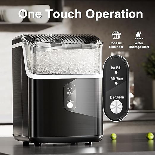 Antarctic Star Nugget Ice Makers Countertop, Portable Ice Machine with Ice Scoop & Basket, 34Lbs/24H, Self-Cleaning, One Click Operation for Camping/RV/Party (Stainless Steel Black)