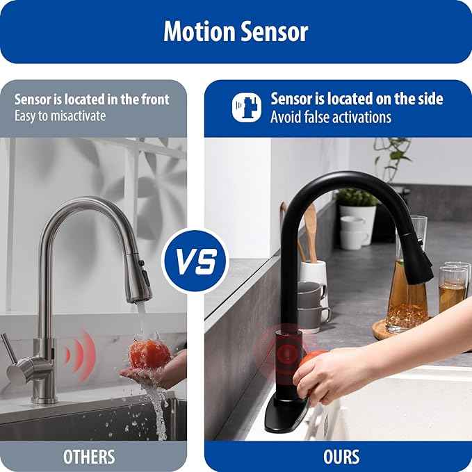WEWE Black Kitchen Faucet, Touchless Kitchen Faucet with Pull Down Sprayer - Matte Black Single Handle Kitchen Faucets Hands-Free Activated Stainless Steel Kitchen Sink Faucet
