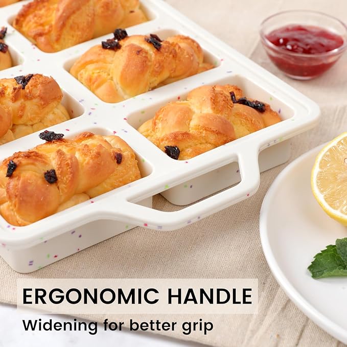 Vinino Silicone Mini Loaf Pans with Metal Reinforced Frame-1 Pack, Non-stick Silicone Bread Pan for Baking 8-Cavity, Tiny Banana Bread Pan Set, Dishwasher Safe Brownie Pan-Cream