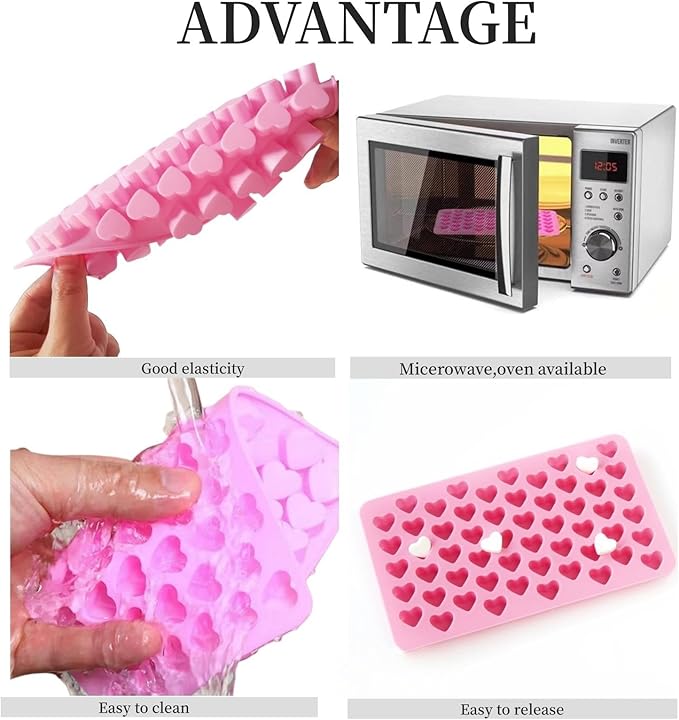 2 Pack Heart Silicone Molds Non-Stick Food Grade Silicone Molds Baking Mold Reusable Candy Mold,Used for Jelly, Homemade Treats, Candy, Chocolate,candle,lacquer seal Making Supplies