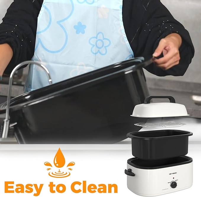 22 Quart Electric Roaster Oven with Visible & Self-Basting Lid, Large Turkey Roaster with Defrost Warm Function, Adjustable Temperature, Removable Pan Rack, Stainless Steel
